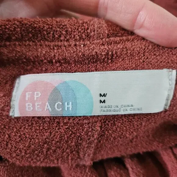 Free People Beach Sail Away Hoodie Pullover Oversize Rust Terrycloth Medium - Picture 4 of 9